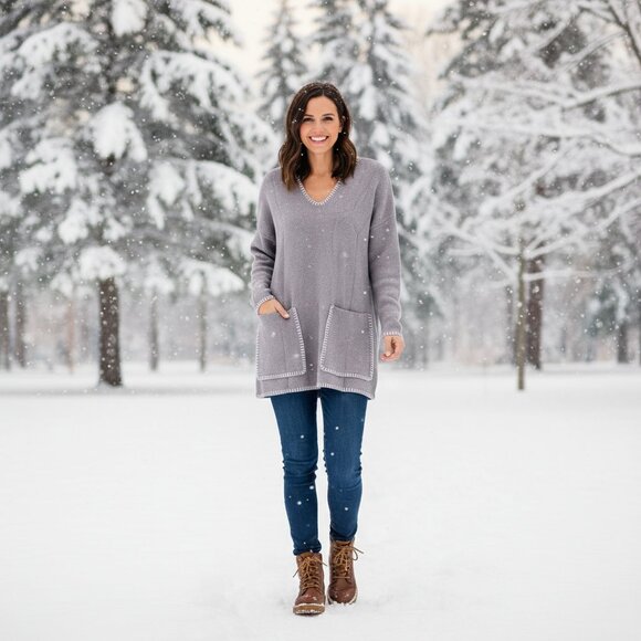 Brand New! oversized modern minimalist tribal v neck sweater w pockets XS - Picture 10 of 10